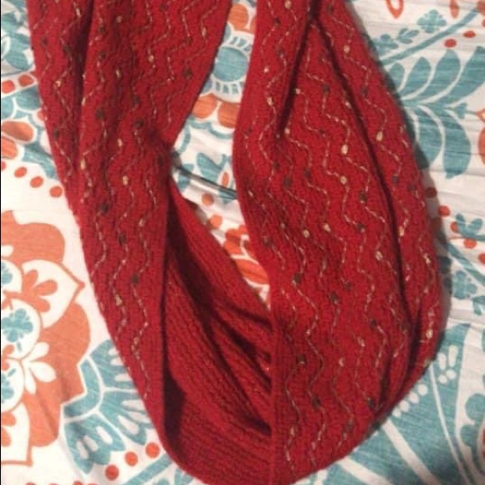 Red scarf with gold flecks